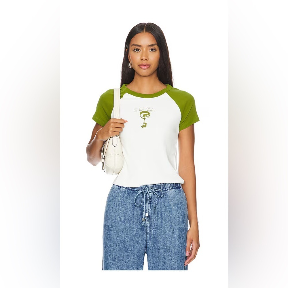 DAYDREAMER Not Shaken Martini Baby Tee Shirt Green & White